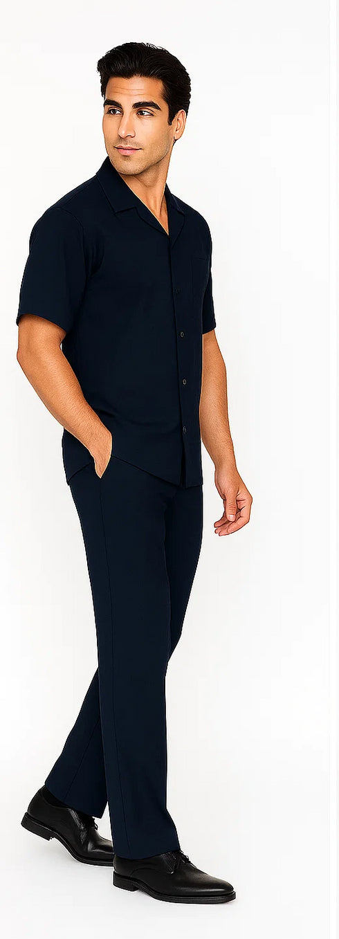 Mens Walking Suit in Color Navy Leisure Suit Causal Matching Shirt and Pants $99