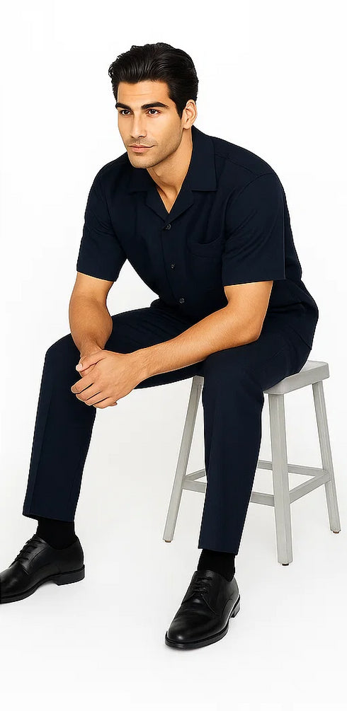 Mens Walking Suit in Color Navy Leisure Suit Causal Matching Shirt and Pants $99