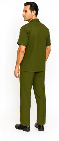 Mens Walking Suit in Color Olive Leisure Suit Causal Matching Shirt and Pants $99