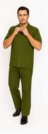 Mens Walking Suit in Color Olive Leisure Suit Causal Matching Shirt and Pants $99