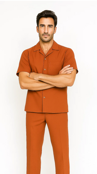 Mens Walking Suit in Color Papaya Leisure Suit Casual Matching Shirt and Pants $99