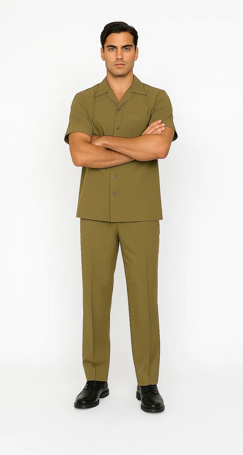 Mens Walking Suit in Color Safari Leisure Suit Casual Matching Shirt and Pants $99