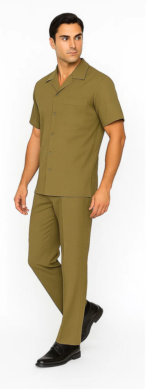 Mens Walking Suit in Color Safari Leisure Suit Casual Matching Shirt and Pants $99