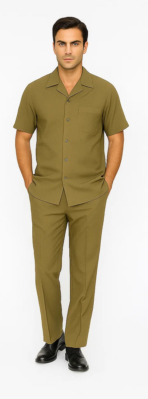 Mens Walking Suit in Color Safari Leisure Suit Casual Matching Shirt and Pants $99