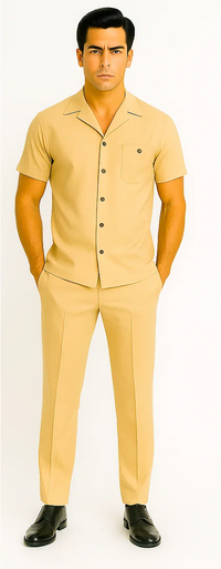 Mens Walking Suit in Color Sand Leisure Suit Casual Matching Shirt and Pants $99