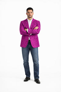 Mens Western Blazer - Paisley Pattern Cowboy Tuxedo Jacket in Color Fuchsia