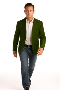 Mens Western Blazer - Paisley Pattern Cowboy Tuxedo Jacket in Color Olive