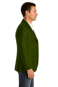 Mens Western Blazer - Paisley Pattern Cowboy Tuxedo Jacket in Color Olive