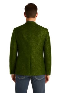 Mens Western Blazer - Paisley Pattern Cowboy Tuxedo Jacket in Color Olive