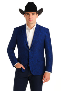 Mens Western Blazer - Paisley Pattern Cowboy Tuxedo Jacket in Color Royal