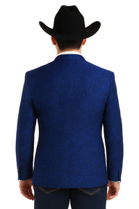 Mens Western Blazer - Paisley Pattern Cowboy Tuxedo Jacket in Color Royal