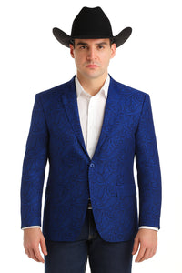 Mens Western Blazer - Paisley Pattern Cowboy Tuxedo Jacket in Color Royal