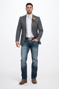 Mens Western Style Blazer – Classic Gray Cowboy Suit Jacket for Weddings, Country Events and Formal Wear in Grey Color