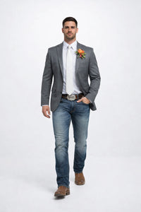 Mens Western Style Blazer – Classic Gray Cowboy Suit Jacket for Weddings, Country Events and Formal Wear in Grey Color