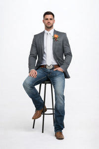 Mens Western Style Blazer – Classic Gray Cowboy Suit Jacket for Weddings, Country Events and Formal Wear in Grey Color