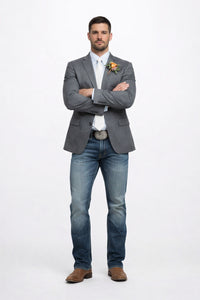 Mens Western Style Blazer – Classic Gray Cowboy Suit Jacket for Weddings, Country Events and Formal Wear in Grey Color