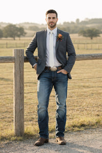 Mens Western Style Blazer – Classic Gray Cowboy Suit Jacket for Weddings, Country Events and Formal Wear in Grey Color