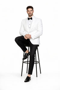 Mens White 1 Button Shawl Lapel Dinner Jacket
