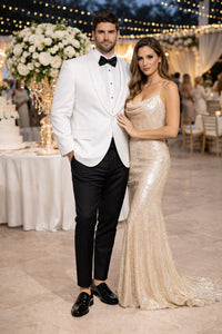 Mens White 1 Button Shawl Lapel Dinner Jacket