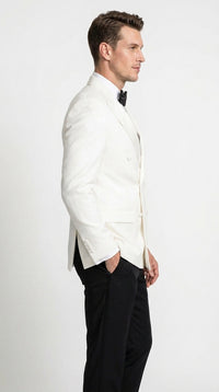 Men's White Double Breasted Dinner Jacket – Peak Lapel Tuxedo Blazer for Weddings, Black Tie & Formal Events