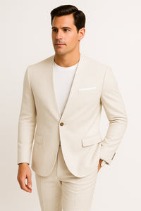 White Linen Suit For Summer - Collarless Blazer and Pants Collarless Lapel - No Lapel Casual!