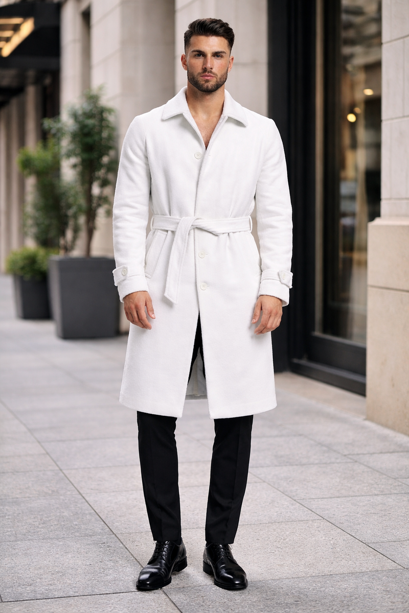 Men's White Wool Belted Long Coat – Classic Overcoat for Formal Wear, –  OvercoatUSA