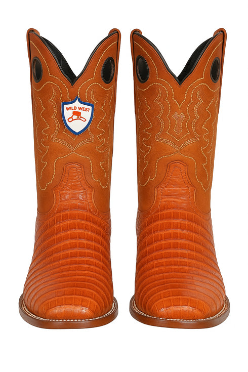Men's Wild West Caiman Belly Skin Rodeo Toe Boots 281882