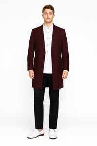 Mens Wool Burgundy ~ Wine Wool Coat ~ Car coat ~Peacoat By Alberto Nardoni