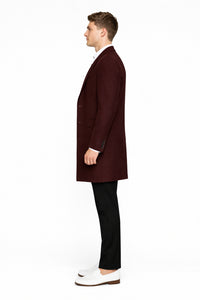 Mens Wool Burgundy ~ Wine Wool Coat ~ Car coat ~Peacoat By Alberto Nardoni