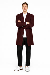 Mens Wool Burgundy ~ Wine Wool Coat ~ Car coat ~Peacoat By Alberto Nardoni