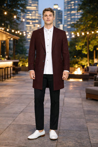 Mens Wool Burgundy ~ Wine Wool Coat ~ Car coat ~Peacoat By Alberto Nardoni