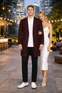 Mens Wool Burgundy ~ Wine Wool Coat ~ Car coat ~Peacoat By Alberto Nardoni