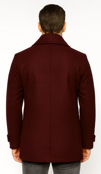 Men's Wool Burgundy ~ Wine Wool Double Breasted Coat ~ Designer men's Wool Peacoat Sale