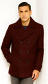 Men's Wool Burgundy ~ Wine Wool Double Breasted Coat ~ Designer men's Wool Peacoat Sale