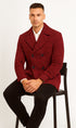 Mens Wool Plaid Peacoat - Plaid Pattern Wool Burgundy Coat