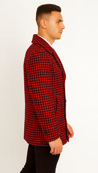 Mens Wool Plaid Peacoat - Plaid Pattern Wool Burgundy Coat