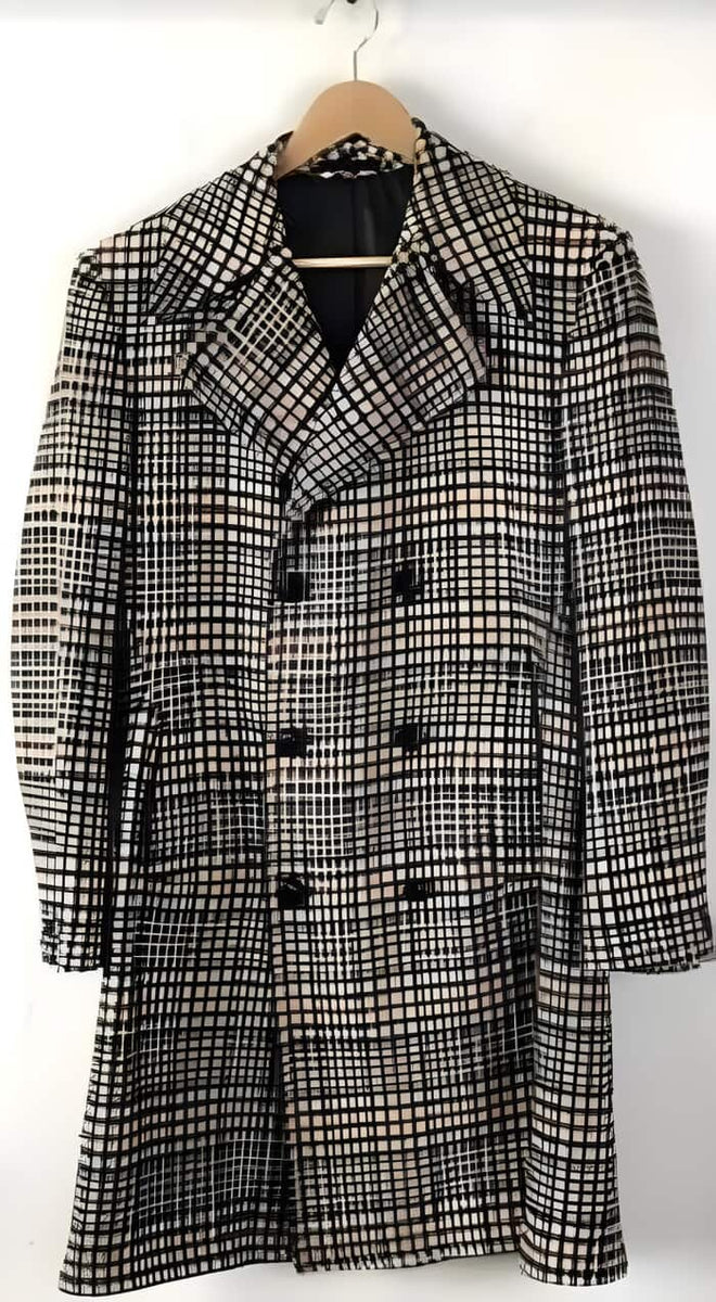 Mens Plaid Peacoat - Plaid Pattern Red ~ Black Coat