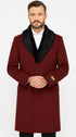 Three Quarter Ticket Pocket Peacoat With Fur Collar Burgundy