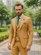 Men’s Checkered Yellow Suit with Vest – Fashionable Formal Style