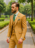 Men’s Checkered Yellow Suit with Vest – Fashionable Formal Style