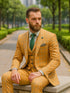 Men’s Checkered Yellow Suit with Vest – Fashionable Formal Style