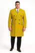 Mens Plaid Overcoat - Wool Peacoat - Plaid Topcoats Yellow
