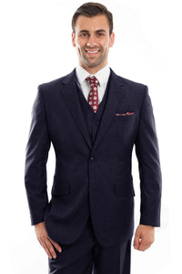 Mens Zegarie Brand Men's Designer Two Button Modern Fit Vested Wool Suit in Navy Blue