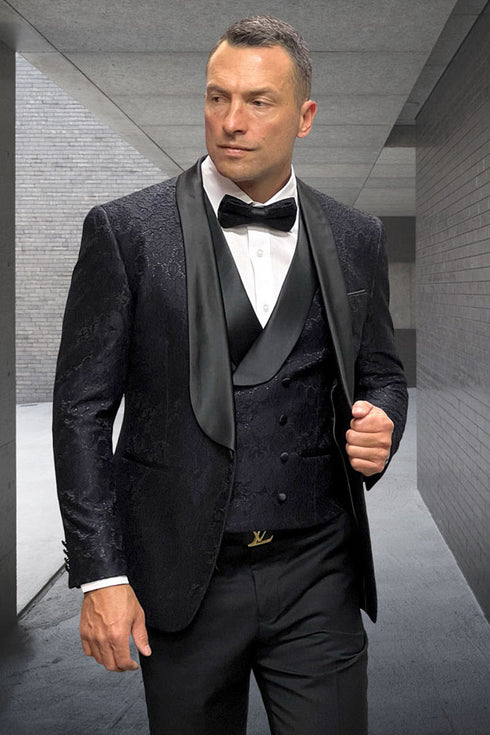 Designer Men's Floral Lace Tuxedo in Black – Wedding & Formal Wear Outfit
