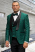 Men’s Floral Lace Hunter Green Tuxedo Set – Premium Vested Wedding Suit