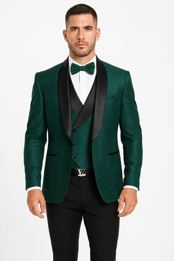 green long sleeve dress casual Men's Floral Lace Hunter Green Tuxedo Set – Premium Vested Wedding Sui –  OvercoatUSA