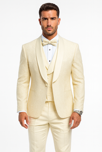Men’s Ivory Floral Lace Tuxedo – Premium Vested Groom Wedding Outfit