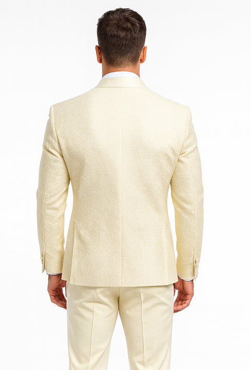 Men’s Ivory Floral Lace Tuxedo – Premium Vested Groom Wedding Outfit