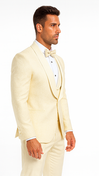 Men’s Ivory Floral Lace Tuxedo – Premium Vested Groom Wedding Outfit
