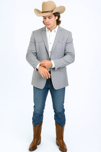 Western Blazer - Saco Para Hombre - Mens Double Button Western Grey Blazer